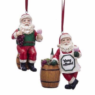 Christmas Tree | Kurt Adler Kurt Adler Nyc E0275 Wine Santa With Barrel Ornaments, 2 Assorted