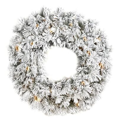 Home Decors | Goodwill Flocker Needle Pine Wreath With Lights Als 78222