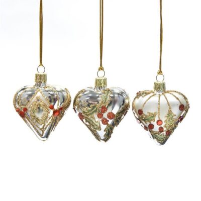 Christmas Tree | Goodwill Glass Mini Jewel Holly Heart Ornament 3 Assorted L 21728