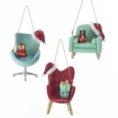 Christmas Tree | Kurt Adler Kurt Adler Nyc C7667 Light Blue, Green And Red Vintage Style Chair Ornament, 3 Assorted