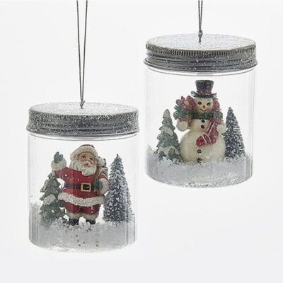 Christmas Tree | Kurt Adler Kurt S. Adler Nyc Santa And Snowman In A Mason Jar Ornament 2 Assorted C6707